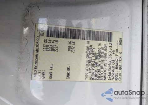 2016 Nissan Altima 2.5 S z USA, uszkodzony, nr VIN 1N4AL3AP7GC163512